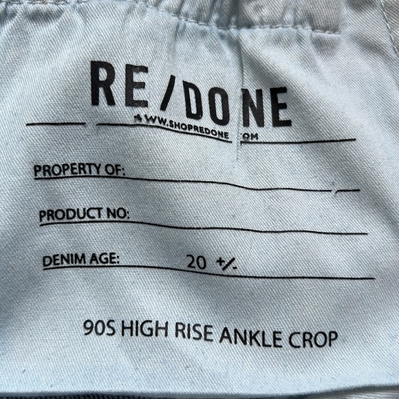 RE/DONE- 90’s High Rise Ankle Crop, button-fly, like new, hardly worn, size 25 - Picture 4 of 6